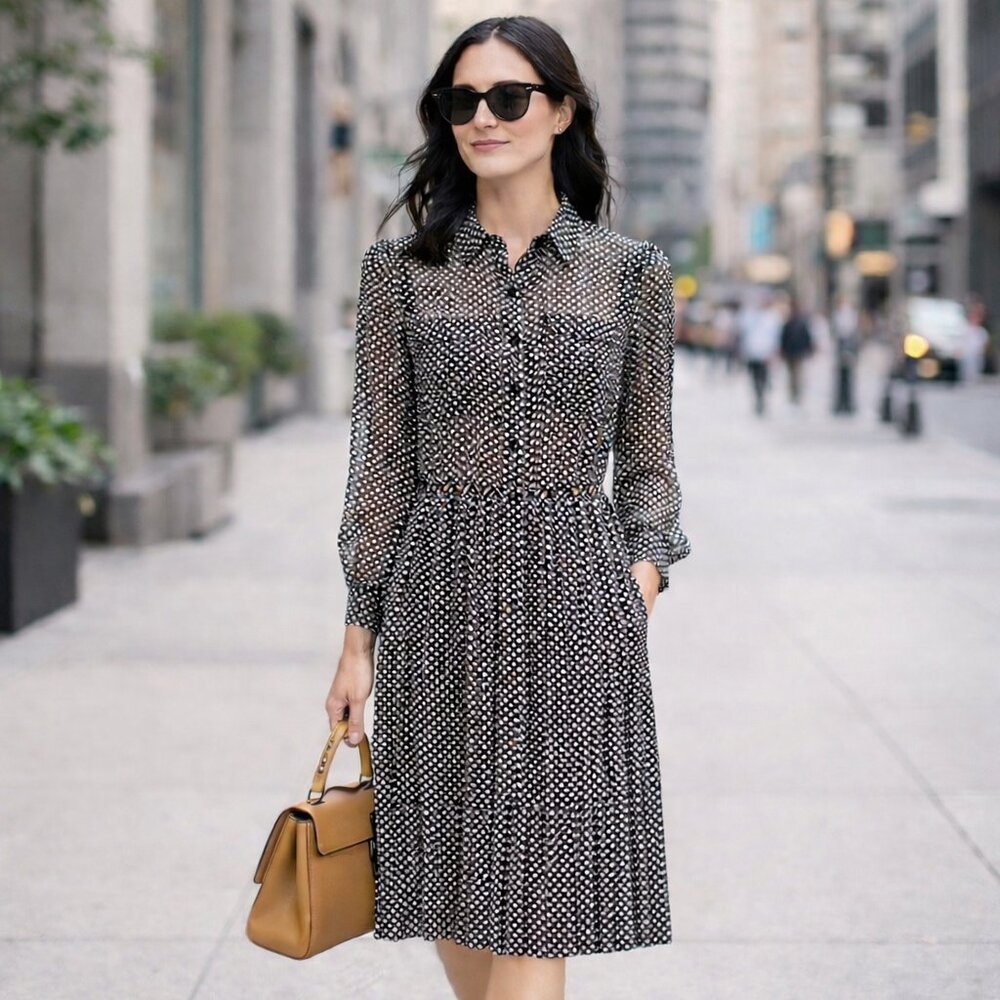 Red Berry Black/White Dotted Retro Dress
